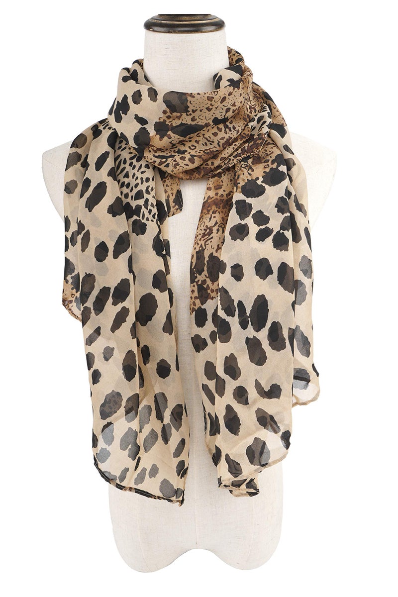 YOUR SMILE Ladies/Women's Lightweight Floral Print/Solid Color mixture Shawl Scarf For Spring Summer season (Leopard 2) - Image 2