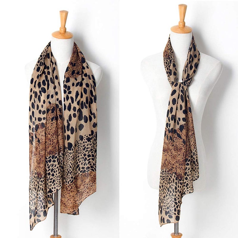 YOUR SMILE Ladies/Women's Lightweight Floral Print/Solid Color mixture Shawl Scarf For Spring Summer season (Leopard 2) - Image 3