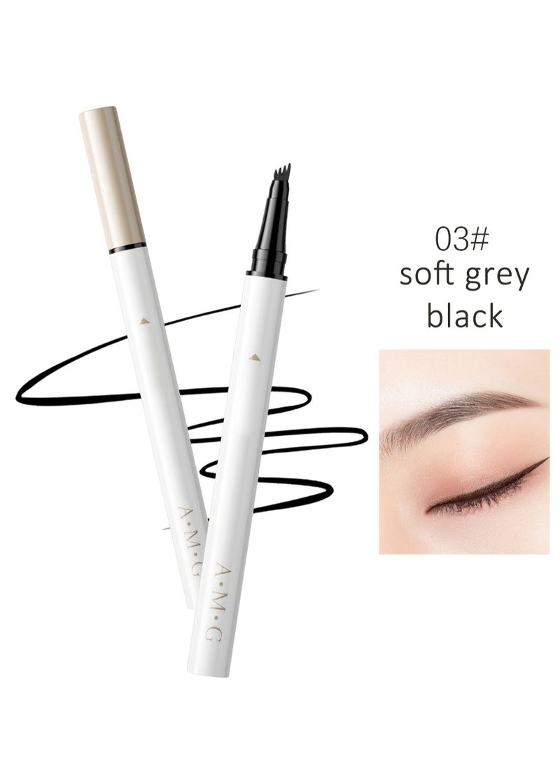 AMG - Eyebrow Pen with Micro-Fork Tip, Brow Gel, 4 Tip Microblade Eyebrow Pen, Waterproof Smudge Proof Long Lasting Brow Contouring Pencil, 0.55ml (Sofe Grey Black) - Image 1