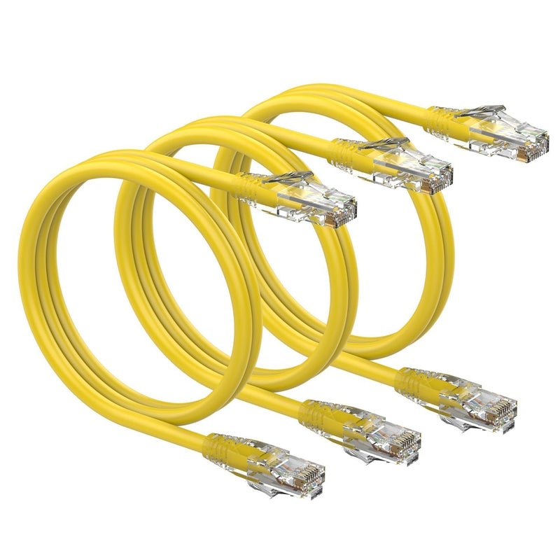 Jainendra Tech Cat6 Ethernet Cable LAN Patch Cords 2.5 ft | 3 Pack |High-Speed Network Cable for Server Rack, Patch Panel, Modem, Router, Switch | UTP, RJ45, 1Gbps, Yellow - Image 1