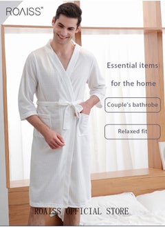 roaiss Women and Men Waffle Kimono Bathrobe Cotton Sleepwear Spa Robe Nightwear Nightgown Women Water Bathrobe Bridesmaid Robes Unisex Dressing Gown Autumn Robe  - Image 1