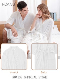roaiss Women and Men Waffle Kimono Bathrobe Cotton Sleepwear Spa Robe Nightwear Nightgown Women Water Bathrobe Bridesmaid Robes Unisex Dressing Gown Autumn Robe  - Image 4