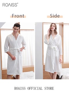 roaiss Women and Men Waffle Kimono Bathrobe Cotton Sleepwear Spa Robe Nightwear Nightgown Women Water Bathrobe Bridesmaid Robes Unisex Dressing Gown Autumn Robe  - Image 5