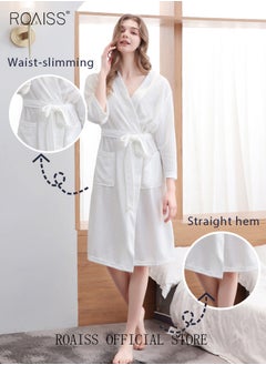 roaiss Women and Men Waffle Kimono Bathrobe Cotton Sleepwear Spa Robe Nightwear Nightgown Women Water Bathrobe Bridesmaid Robes Unisex Dressing Gown Autumn Robe  - Image 2