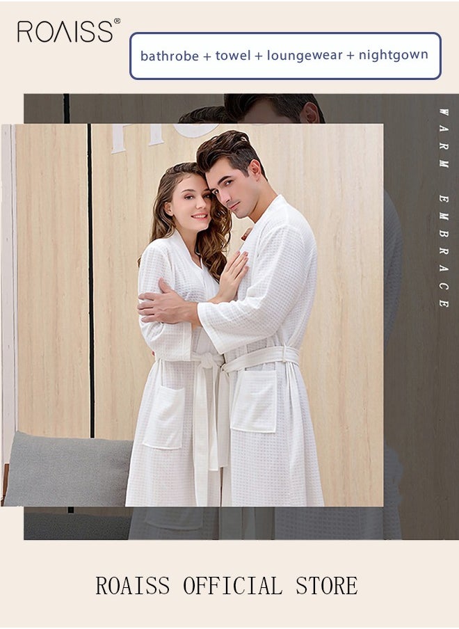 roaiss - Women and Men Waffle Kimono Bathrobe Cotton Sleepwear Spa Robe Nightwear Nightgown Women Water Bathrobe Bridesmaid Robes Unisex Dressing Gown Autumn Robe - Image 1