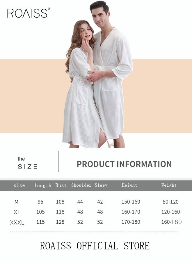 roaiss - Women and Men Waffle Kimono Bathrobe Cotton Sleepwear Spa Robe Nightwear Nightgown Women Water Bathrobe Bridesmaid Robes Unisex Dressing Gown Autumn Robe - Image 1