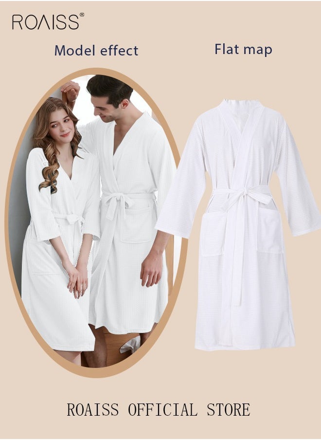 roaiss - Women and Men Waffle Kimono Bathrobe Cotton Sleepwear Spa Robe Nightwear Nightgown Women Water Bathrobe Bridesmaid Robes Unisex Dressing Gown Autumn Robe - Image 1