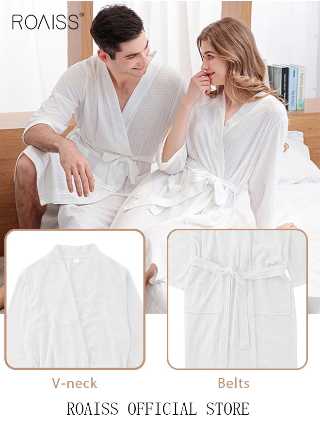 roaiss - Women and Men Waffle Kimono Bathrobe Cotton Sleepwear Spa Robe Nightwear Nightgown Women Water Bathrobe Bridesmaid Robes Unisex Dressing Gown Autumn Robe - Image 1