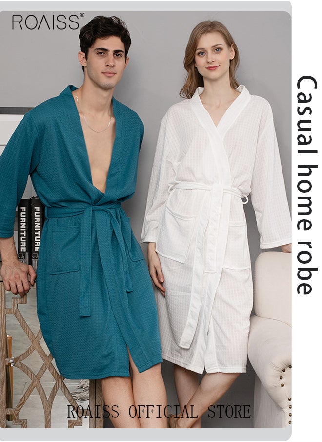 roaiss - Women and Men Waffle Kimono Bathrobe Cotton Sleepwear Spa Robe Nightwear Nightgown Women Water Bathrobe Bridesmaid Robes Unisex Dressing Gown Autumn Robe - Image 1