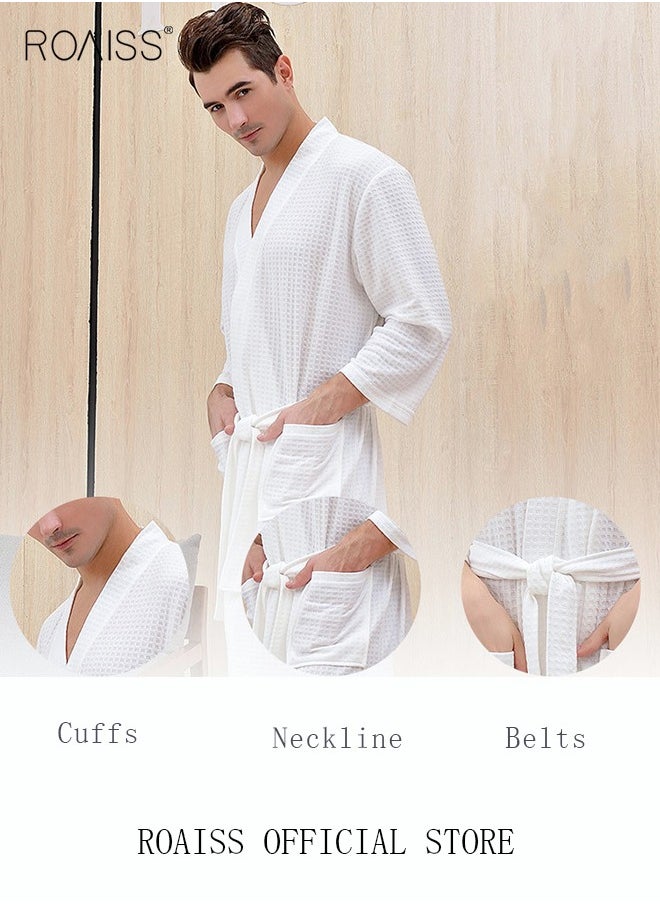 roaiss - Women and Men Waffle Kimono Bathrobe Cotton Sleepwear Spa Robe Nightwear Nightgown Women Water Bathrobe Bridesmaid Robes Unisex Dressing Gown Autumn Robe - Image 1