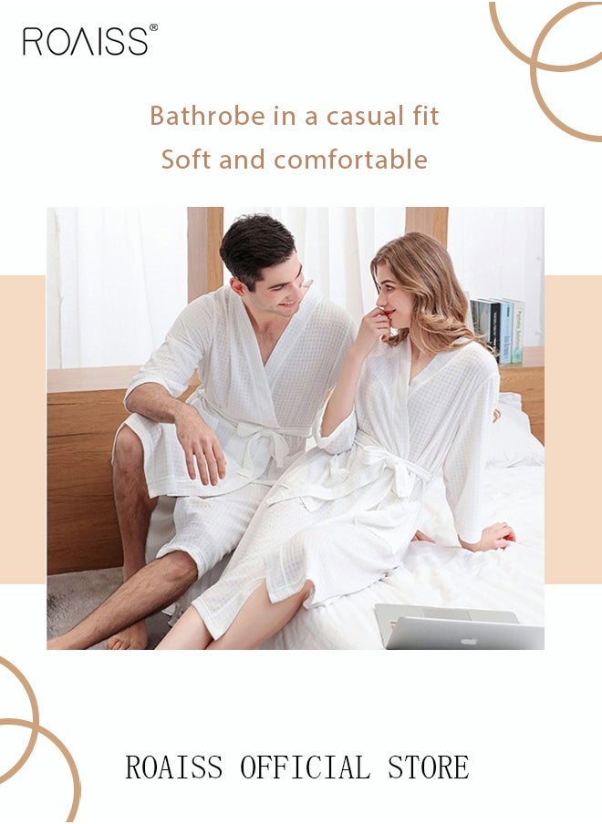 roaiss - Women and Men Waffle Kimono Bathrobe Cotton Sleepwear Spa Robe Nightwear Nightgown Women Water Bathrobe Bridesmaid Robes Unisex Dressing Gown Autumn Robe - Image 1