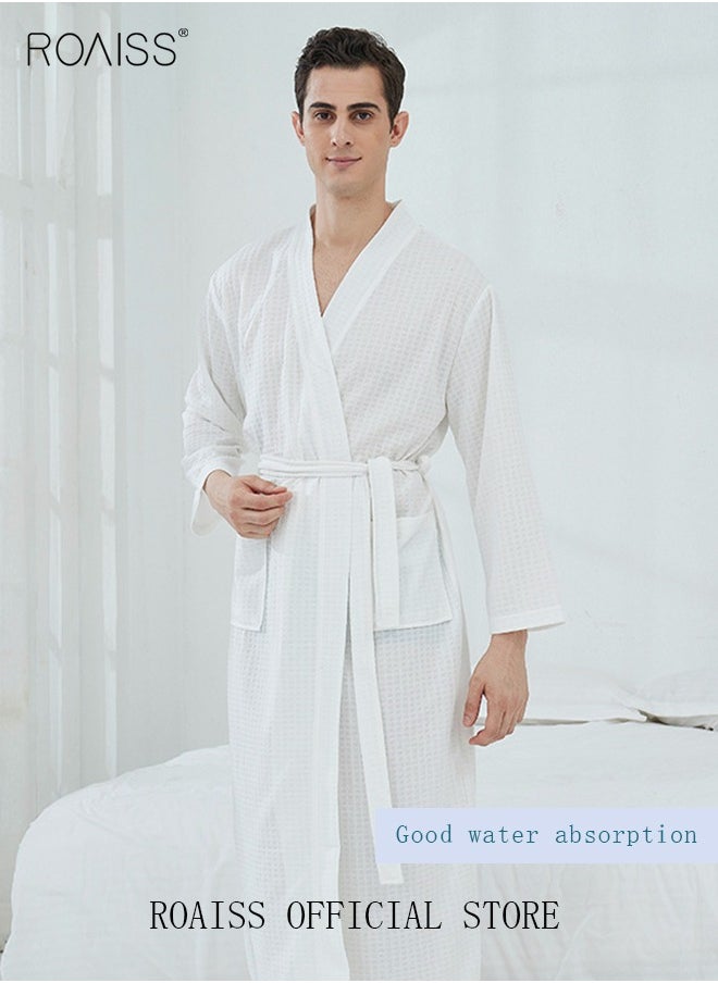 roaiss - Women and Men Waffle Kimono Bathrobe Cotton Sleepwear Spa Robe Nightwear Nightgown Women Water Bathrobe Bridesmaid Robes Unisex Dressing Gown Autumn Robe - Image 1