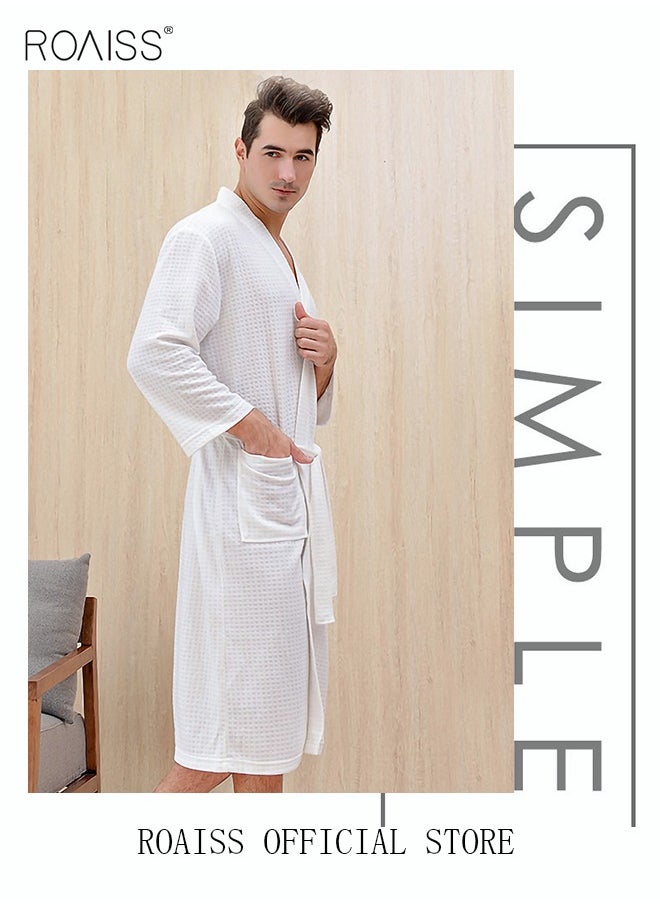 roaiss - Women and Men Waffle Kimono Bathrobe Cotton Sleepwear Spa Robe Nightwear Nightgown Women Water Bathrobe Bridesmaid Robes Unisex Dressing Gown Autumn Robe - Image 1