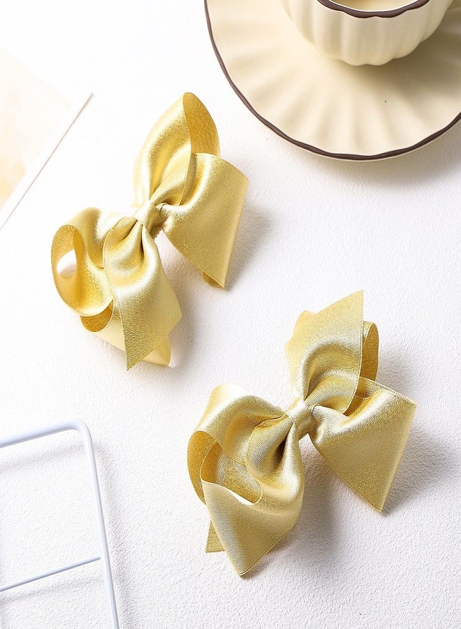 KCHIES 2 Pcs Big Shiny Glitter Light Gold Ribbon Hair Bows Alligator Clips 4" Hand-Made Christmas New Year Gift Wedding Party Dress Decor Accessories for Little Teen Toddler Girls Kids - Image 2