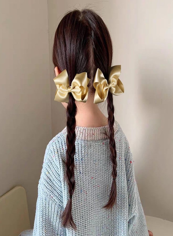 KCHIES 2 Pcs Big Shiny Glitter Light Gold Ribbon Hair Bows Alligator Clips 4" Hand-Made Christmas New Year Gift Wedding Party Dress Decor Accessories for Little Teen Toddler Girls Kids - Image 4