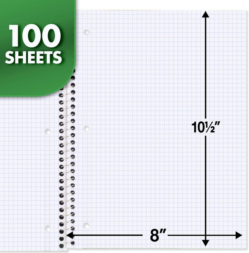 Mead دفتر ملاحظات حلزوني، 1 موضوع، ورق مخطط، 7-1/2" × 10-1/2"، 100 ورقة، أحمر ناري (05676AB5) - Image 2