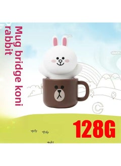 Generic Cute Doll U Disk Creative Mini Cartoon USB Enterprise Logo Bidding Gift U Disk PVC Soft Glue-Color:Mug Rabbit-Capacity:128GB  - Image 1