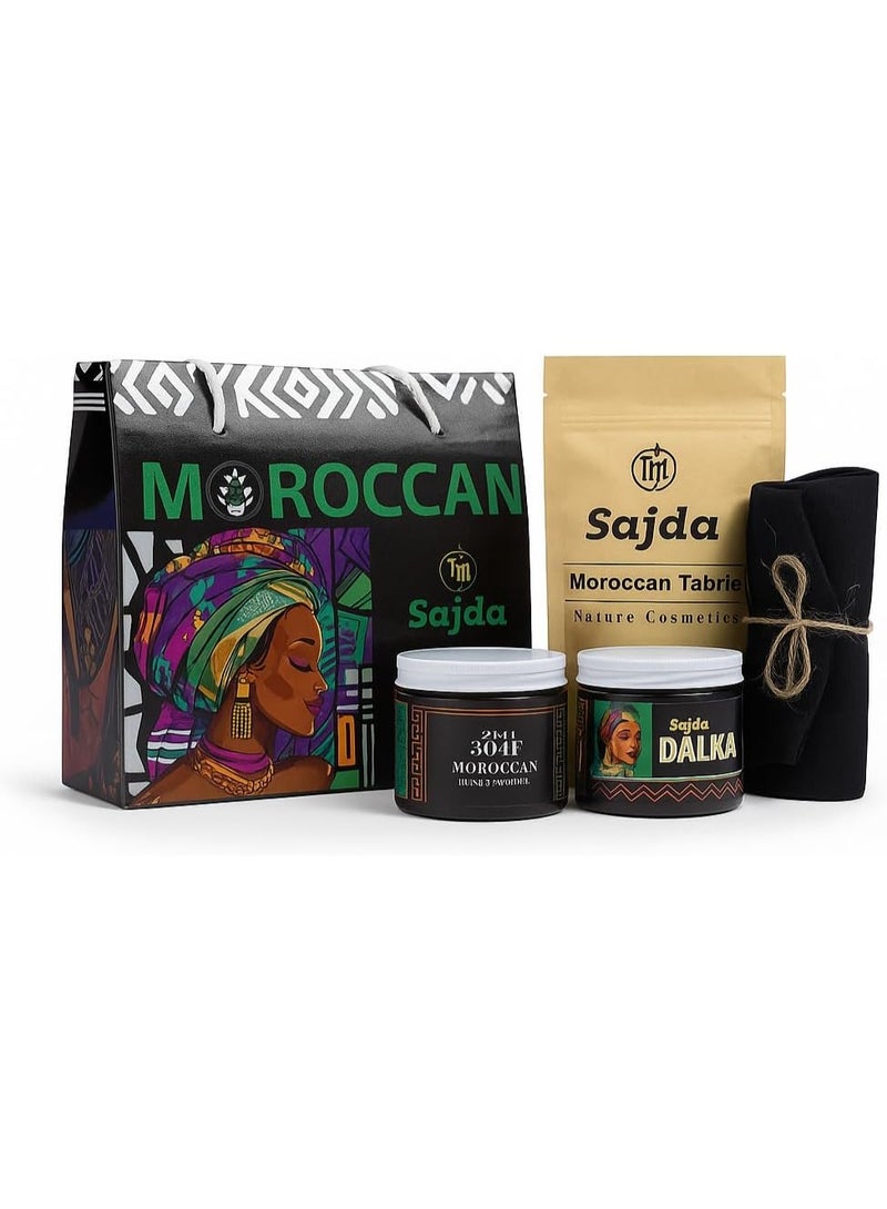 Moroccan Royal Body Routine Set - 4 Pieces (Moroccan Soap + Body Scrub + Sudanese Oud Body Scrub + Moroccan Loofah) The Complete Body Care Box for Brightening, Exfoliation, and Ultimate Smoothness - Image 1