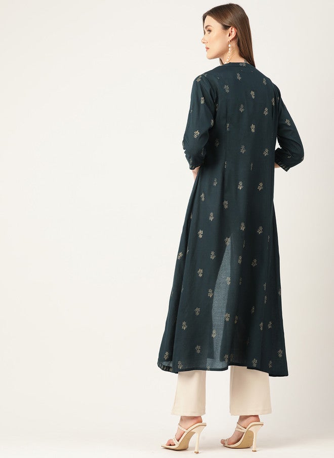 Rue Collection سترة طويلة مفتوحة أمامية مزخرفة بالأزهار للنساء - Image 4