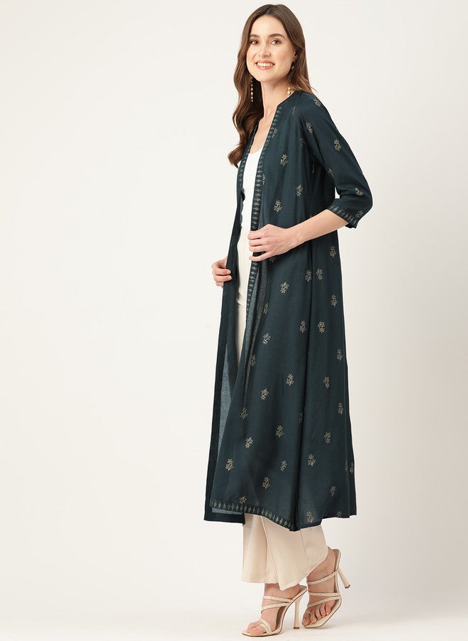 Rue Collection سترة طويلة مفتوحة أمامية مزخرفة بالأزهار للنساء - Image 3