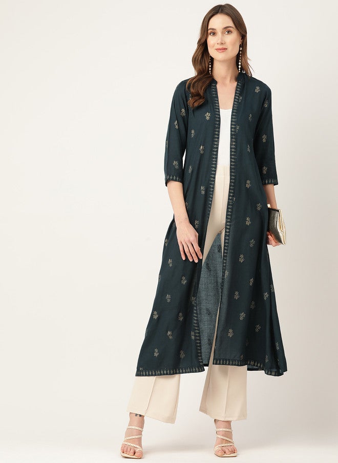 Rue Collection سترة طويلة مفتوحة أمامية مزخرفة بالأزهار للنساء - Image 5