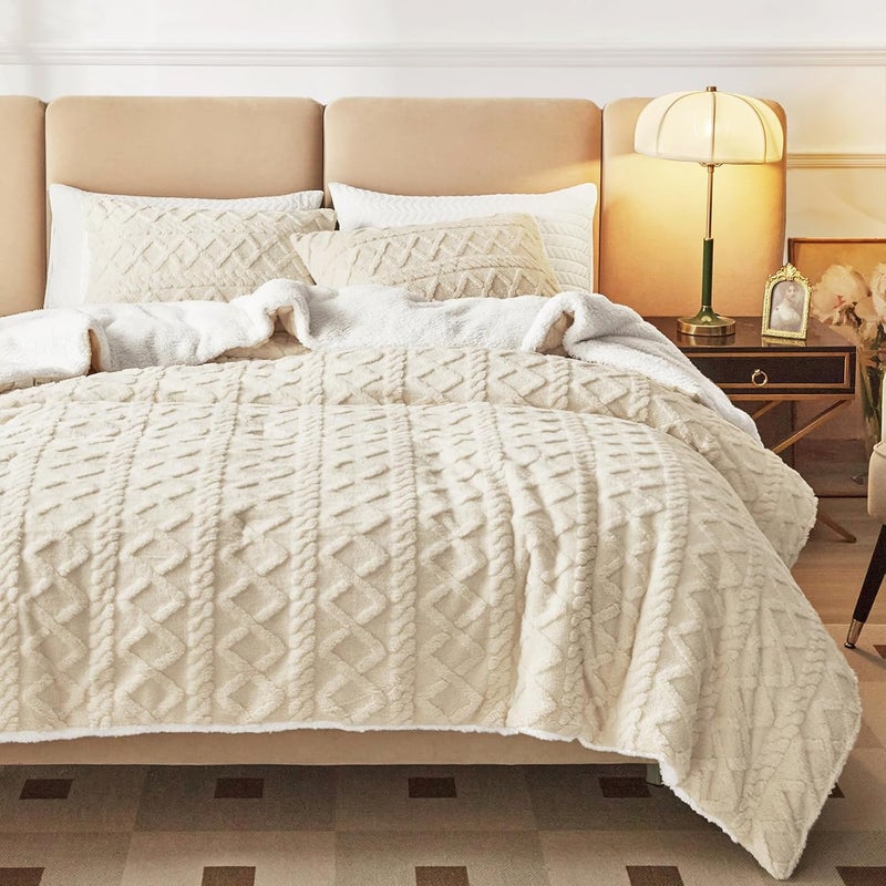 Joyreap 3-Piece Fluffy Faux Fur Sherpa Comforter Set Beige, Twin Size Luxury Tufted Bedding Comforter Set, All Season Soft n Cozy Plush Comforter Bed Set- 68x86 inches - Image 1