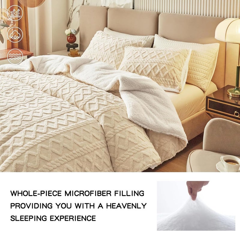 Joyreap 3-Piece Fluffy Faux Fur Sherpa Comforter Set Beige, Twin Size Luxury Tufted Bedding Comforter Set, All Season Soft n Cozy Plush Comforter Bed Set- 68x86 inches - Image 5