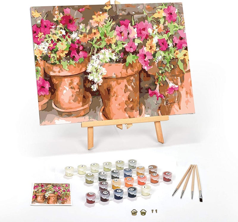 Ledgebay DIY Paint by Numbers Kit for Adults Framed Canvas Beginner to Advanced Paint by Numbers Kit Kits Include Acrylic Paint Set Brushes Tabletop Easel Sweet Petunias 16 x 20 Framed