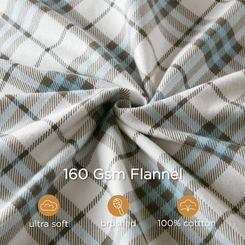 Codi Flannel Sheets King Size- 4 Pieces Ultra Soft Warm Sheet Set  Cozy 100% Cotton Blue Plaid Bedsheets  Brushed for Extra Softness  Fall Themed  14 Inch Deep Pocket - Image 3