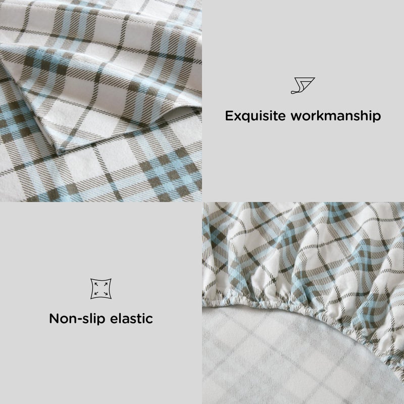Codi Flannel Sheets King Size- 4 Pieces Ultra Soft Warm Sheet Set  Cozy 100% Cotton Blue Plaid Bedsheets  Brushed for Extra Softness  Fall Themed  14 Inch Deep Pocket - Image 4