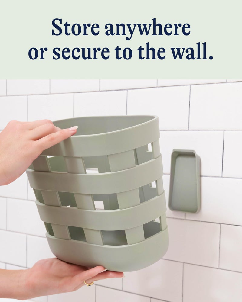 Lalo Bath Time Storage Bin - Keep Items Organized & Dry with Non-Toxic Plastic, Easy Cleanup, Removable Drying Bin, Woven Baby Organizer, Secure Wall Attachment, 9 x 5.5 x 8.5 in - Sage - Image 5