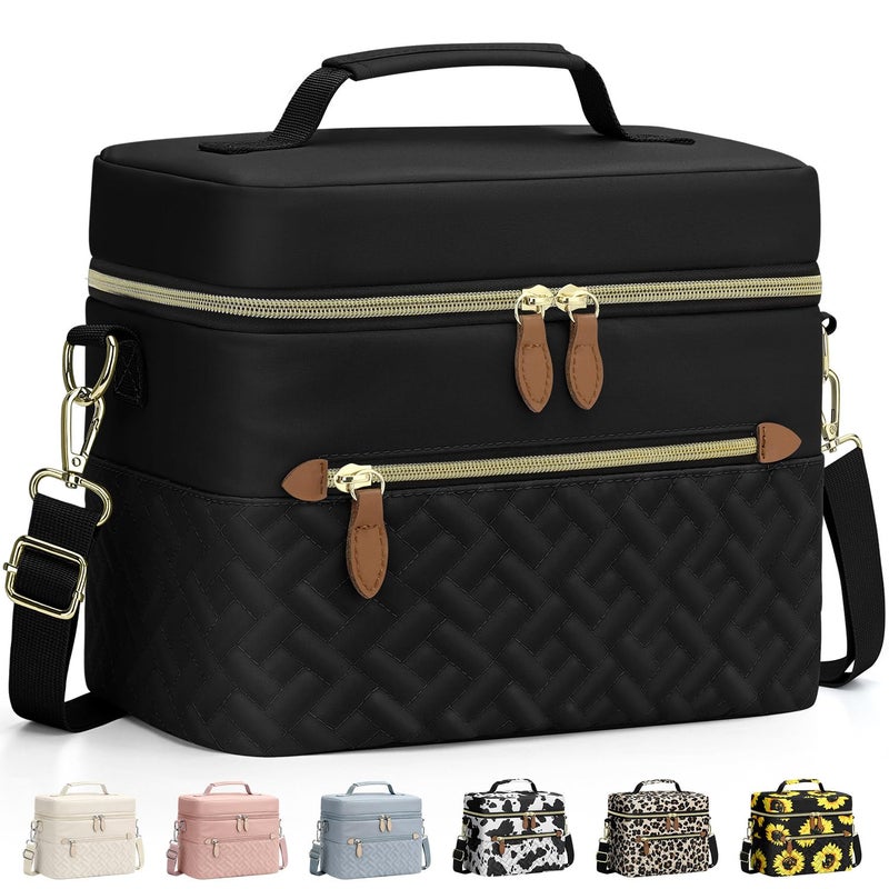 Capolo Lunch Box for Women Men Adults,Insulated Lunch Bag Leakproof Lunch Cooler Box with Removable Strap Cute Lunch Tote Bags Reusable Thermal Lunchbox for School Work Picnic(Small,Black) - Image 1