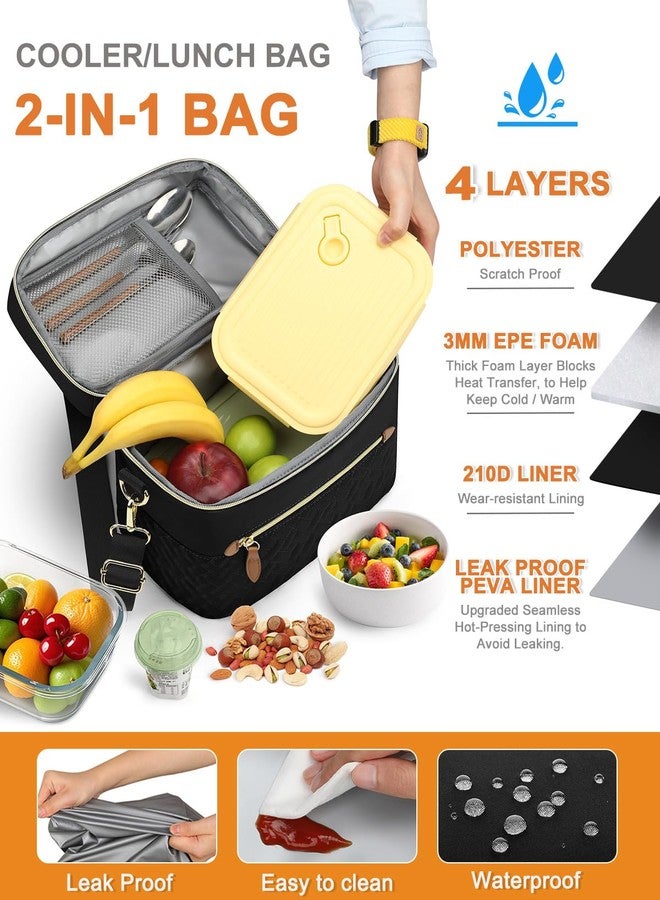 Capolo Lunch Box for Women Men Adults,Insulated Lunch Bag Leakproof Lunch Cooler Box with Removable Strap Cute Lunch Tote Bags Reusable Thermal Lunchbox for School Work Picnic(Small,Black) - Image 5