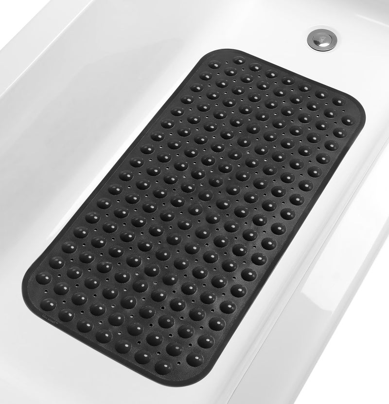 TIKE SMART Large NonSlip Bathtub  Shower Mat 31 inch x16 inch SmoothNonTextured Tubs Only Safe Clean MachineWashable Superior GripDrainage Vinyl Opaque Black Medium