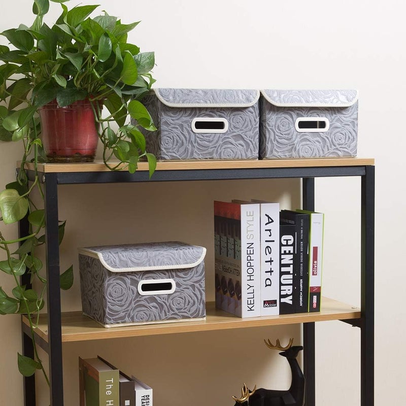 PRANDOM Collapsible Storage Boxes with Lids Fabric Decorative Storage Bins Cubes Organizer Containers Baskets with Cover Handles Divider for Bedroom Closet Living Room 9.8x7.9x6.7 Inch 3 Pack - Image 4