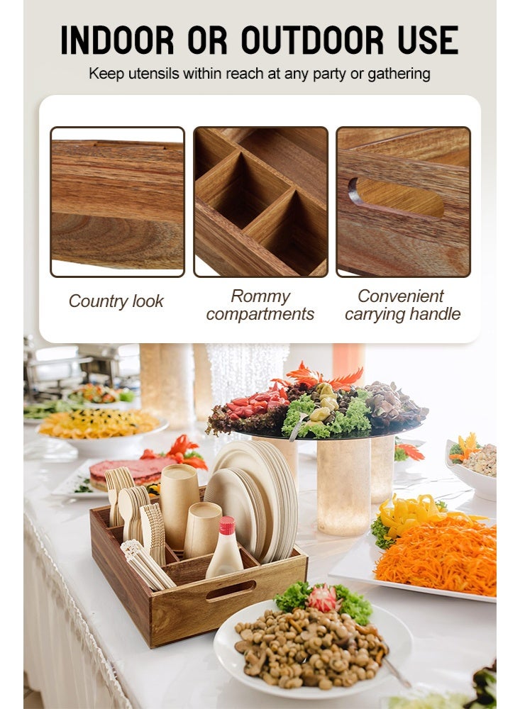 سولاكان علبة تخزين أدوات المائدة بنية اللون مع 6 أقسام – منظم أدوات ومستلزمات المائدة للأطباق والأكواب والشوك والملاعق، للتخزين في المطبخ - Image 4