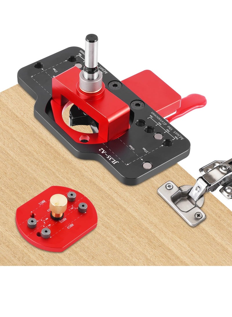 SYOSI 35mm Hinge Jig Drilling Hole Puncher Hinge Jig Drill Guide Locator Aluminum Alloy Concealed Hinge Jig Accurate Locking Hinge Drilling Jig Locator Woodworking Tool for Door Cabinets Hinges Mounting - Image 1