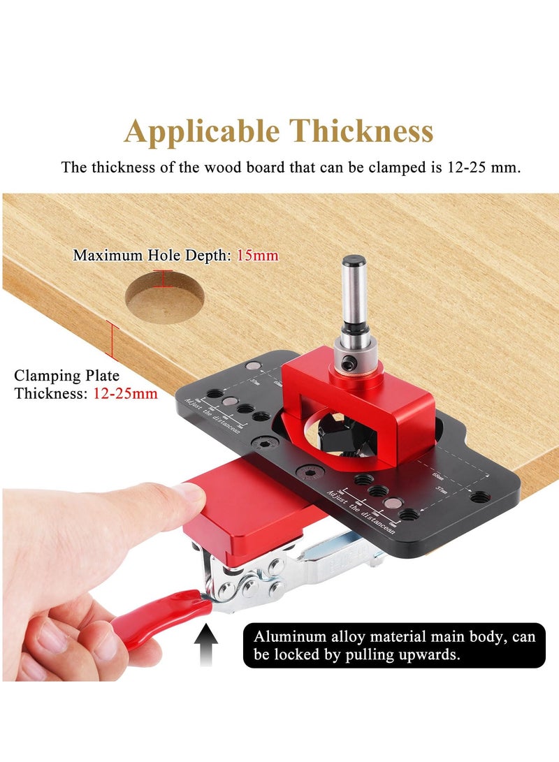 SYOSI 35mm Hinge Jig Drilling Hole Puncher Hinge Jig Drill Guide Locator Aluminum Alloy Concealed Hinge Jig Accurate Locking Hinge Drilling Jig Locator Woodworking Tool for Door Cabinets Hinges Mounting - Image 4
