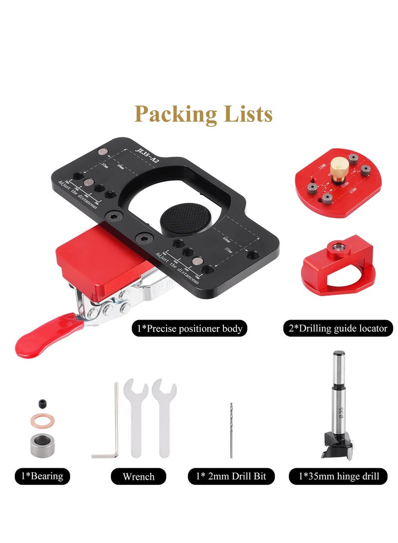 SYOSI 35mm Hinge Jig Drilling Hole Puncher Hinge Jig Drill Guide Locator Aluminum Alloy Concealed Hinge Jig Accurate Locking Hinge Drilling Jig Locator Woodworking Tool for Door Cabinets Hinges Mounting - Image 2