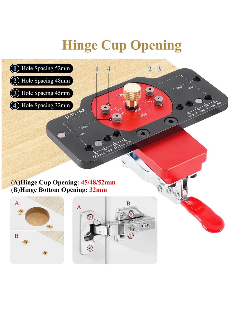 SYOSI 35mm Hinge Jig Drilling Hole Puncher Hinge Jig Drill Guide Locator Aluminum Alloy Concealed Hinge Jig Accurate Locking Hinge Drilling Jig Locator Woodworking Tool for Door Cabinets Hinges Mounting - Image 3