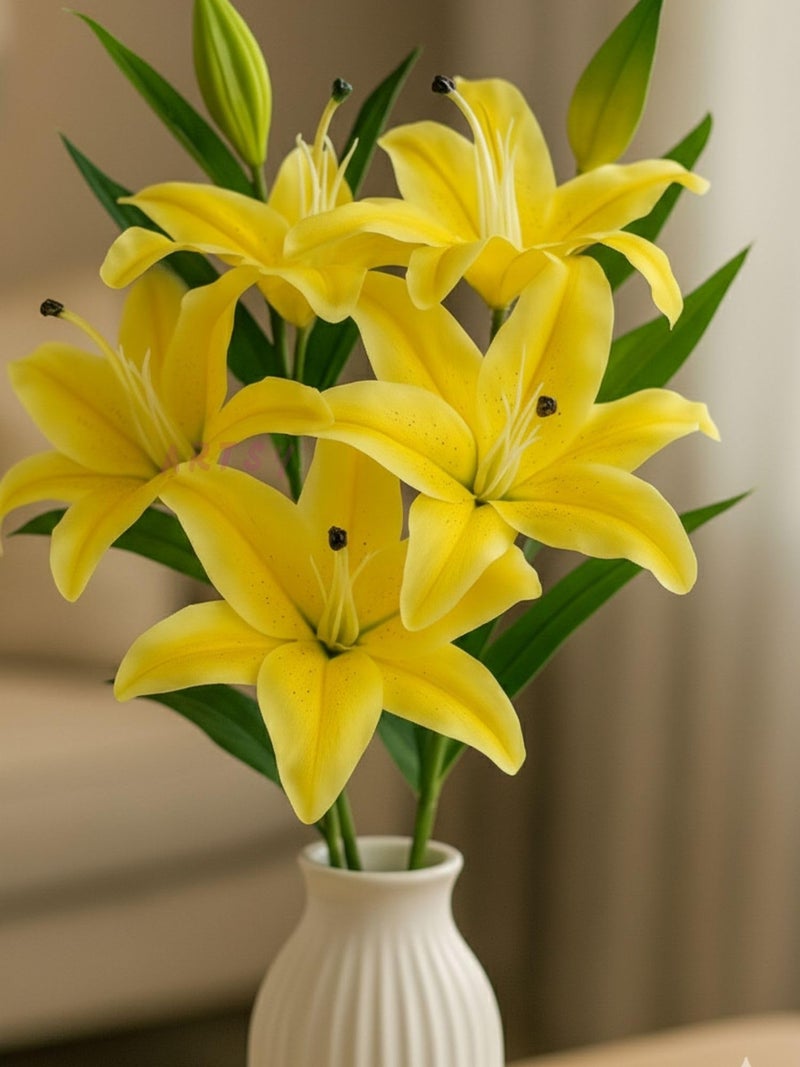 ARTSY® Artificial Flowers for Decoration Lily Flower Bunch for vase/Pot, Long Size Stick stem, Home/Office Decor, Gift, Artificial Plant, Craft, Without Vase, 100 cm Height, 1 Piece, Green - Image 2
