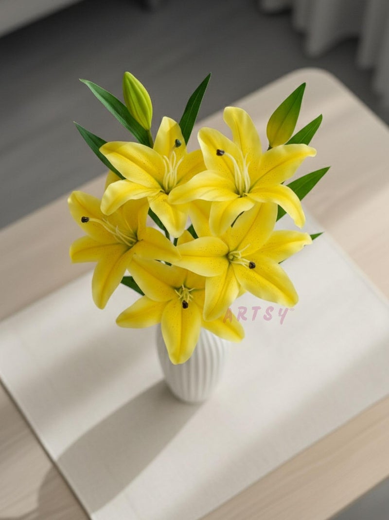 ARTSY® Artificial Flowers for Decoration Lily Flower Bunch for vase/Pot, Long Size Stick stem, Home/Office Decor, Gift, Artificial Plant, Craft, Without Vase, 100 cm Height, 1 Piece, Green - Image 3