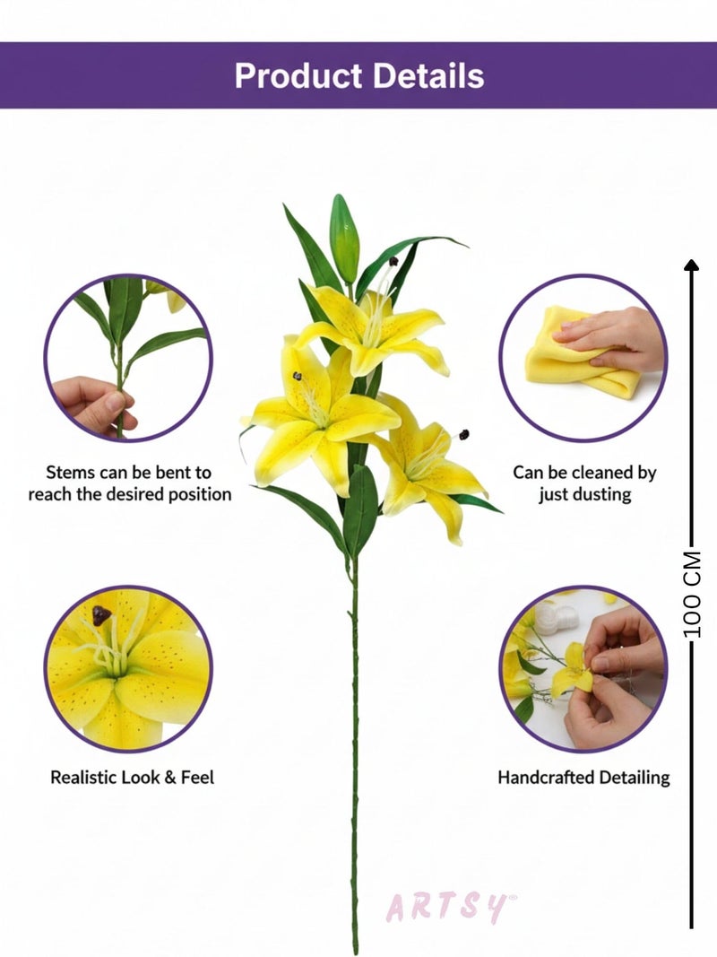 ARTSY® Artificial Flowers for Decoration Lily Flower Bunch for vase/Pot, Long Size Stick stem, Home/Office Decor, Gift, Artificial Plant, Craft, Without Vase, 100 cm Height, 1 Piece, Green - Image 5