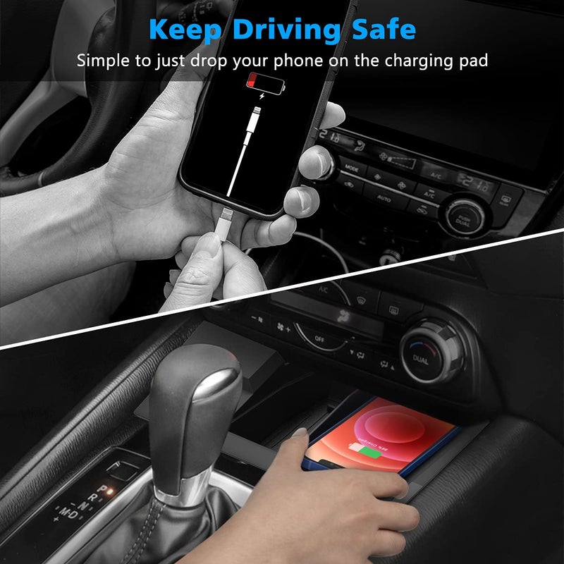 CarQiWireless شاحن سيارة لاسلكي CarQiWireless لسيارة مازدا CX5 2017-2024 2025 2023، وسادة شحن هاتف لاسلكية لـ CX-5 2018 2019 2020 2021 2022 - Image 3