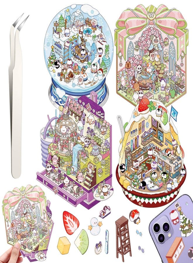 Draupnir 4 Sets DIY 3D House Stickers, Fun DIY Stickers Scene Make Your Own Supermarket, Coffee Shop, Restaurant, Cute 3D Cartoon Scene Sticker Set for Relief Stress Pass The Time - Image 1