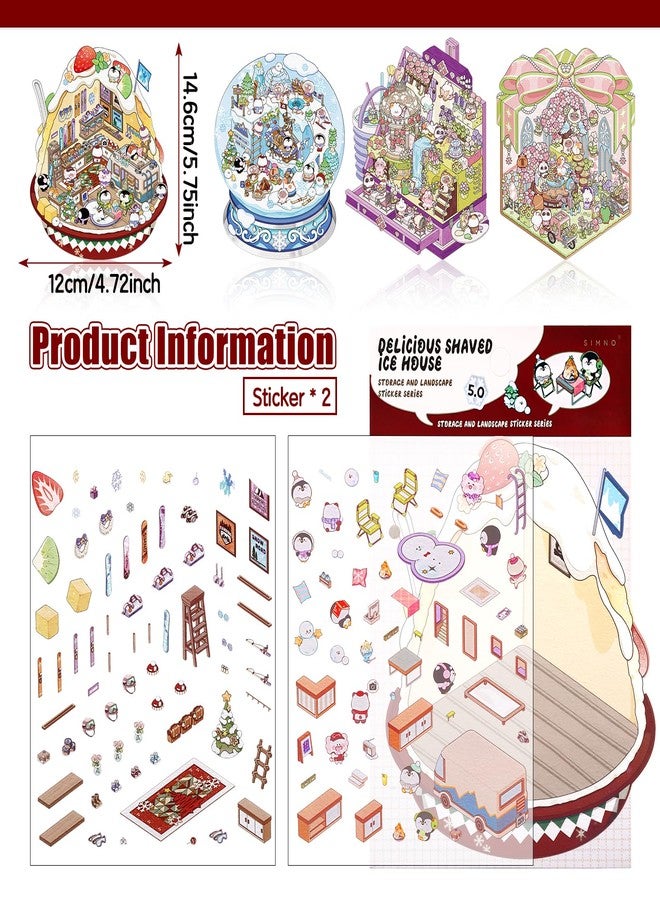 Draupnir 4 Sets DIY 3D House Stickers, Fun DIY Stickers Scene Make Your Own Supermarket, Coffee Shop, Restaurant, Cute 3D Cartoon Scene Sticker Set for Relief Stress Pass The Time - Image 2