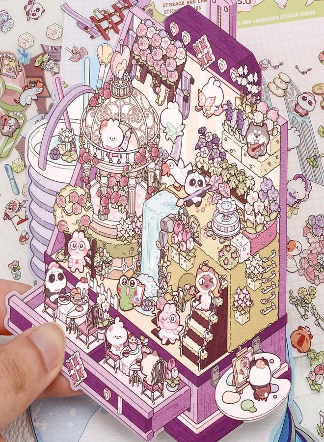 Draupnir 4 Sets DIY 3D House Stickers, Fun DIY Stickers Scene Make Your Own Supermarket, Coffee Shop, Restaurant, Cute 3D Cartoon Scene Sticker Set for Relief Stress Pass The Time - Image 5