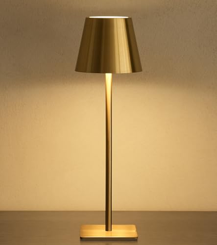 UME Cordless Table Lamp Battery Operated Lamp Portable Waterproof Rechargeable Table Lamp w 3 Color Temps Stepless Dimming for Dinner Desk Cafe Outdoor Brushed Gold - Image 1