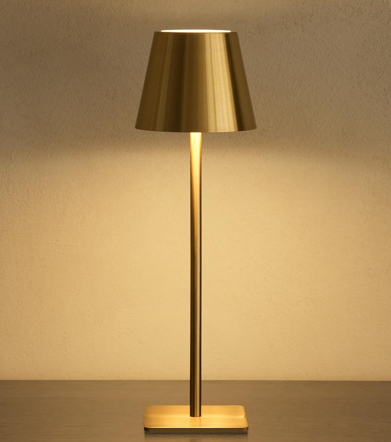 UME Cordless Table Lamp Battery Operated Lamp Portable Waterproof Rechargeable Table Lamp w 3 Color Temps Stepless Dimming for Dinner Desk Cafe Outdoor Brushed Gold - Image 2
