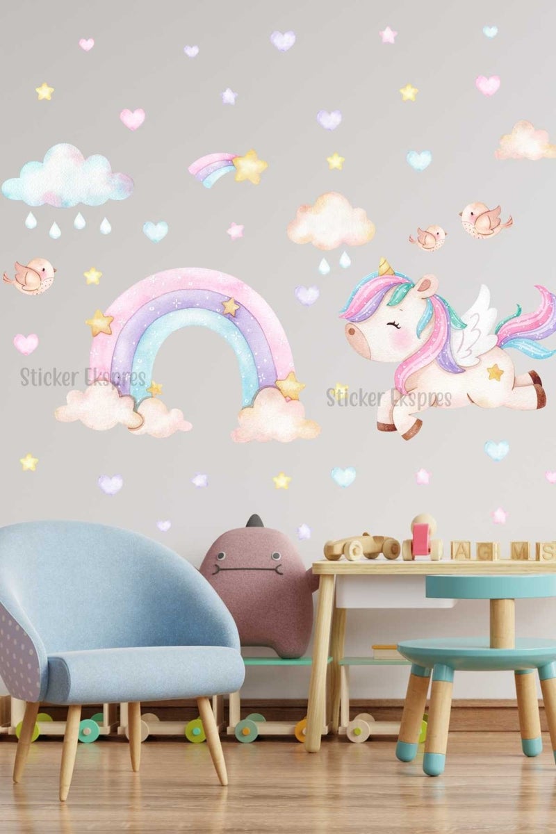 Sticker Ekspres Sticker Express Unicorn and Rainbow Set Kids Room Wall Sticker  - Image 1
